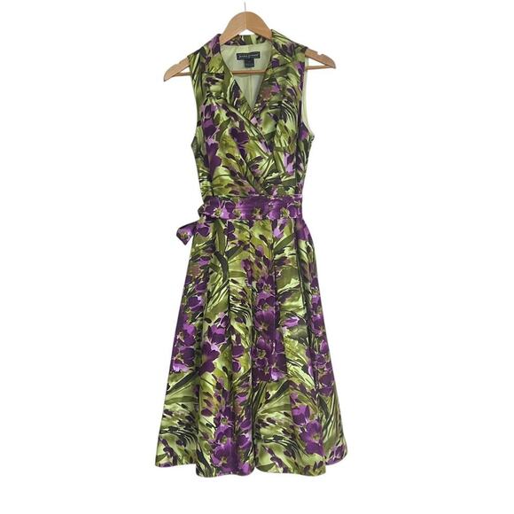 Jessica Howard Dresses & Skirts - Jessica Howard Tropical Fit & Flare Dress Collard Sleeveless Tie Waist Size 10
